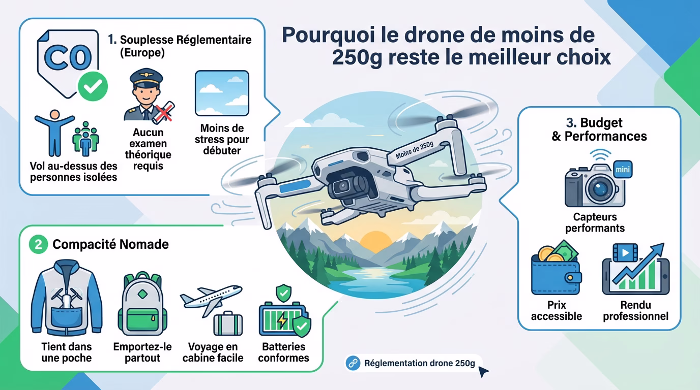 Drone ultra léger de moins de 250g en plein vol stationnaire