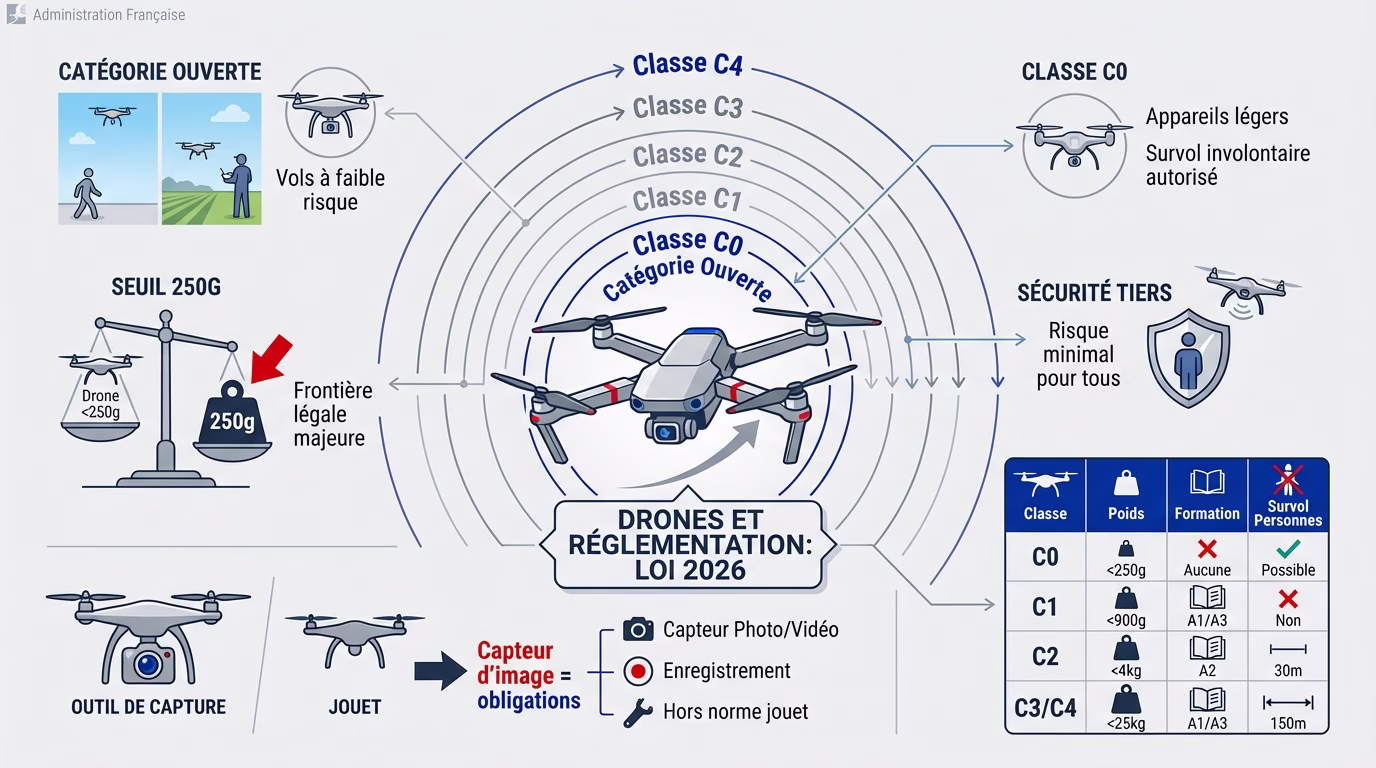 Tableau récapitulatif des classes de drones CE et obligations de formation