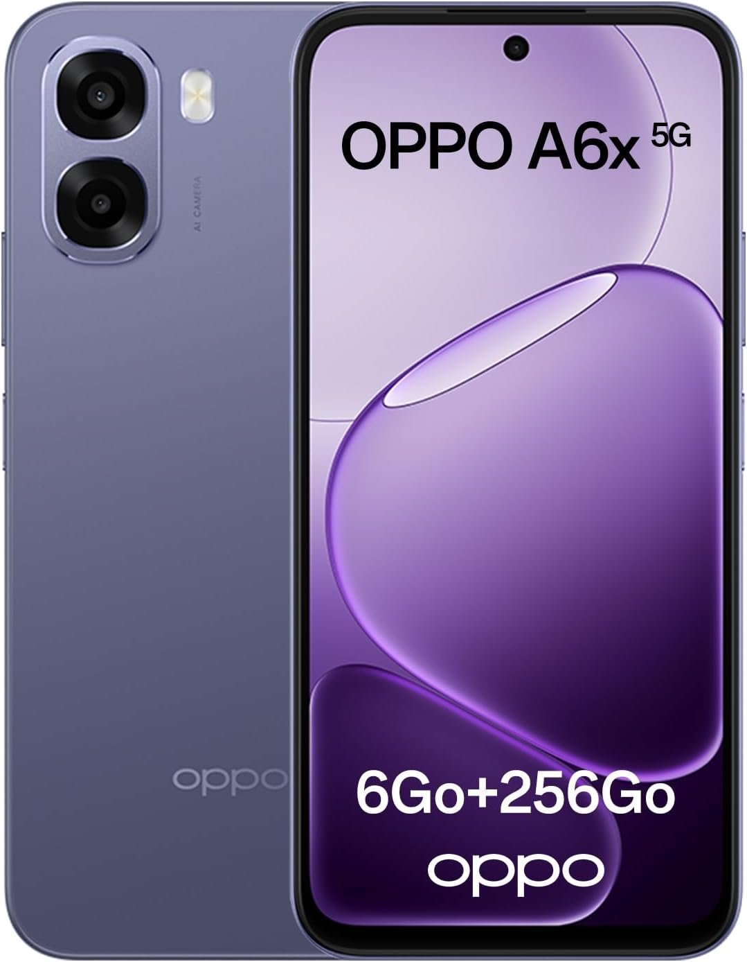 OPPO A6x 5G 6 Go 256 Go, visuel produit Amazon