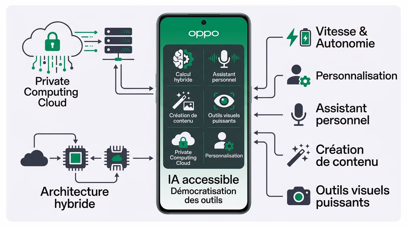 Interface des fonctionnalités d'intelligence artificielle sur un smartphone Oppo