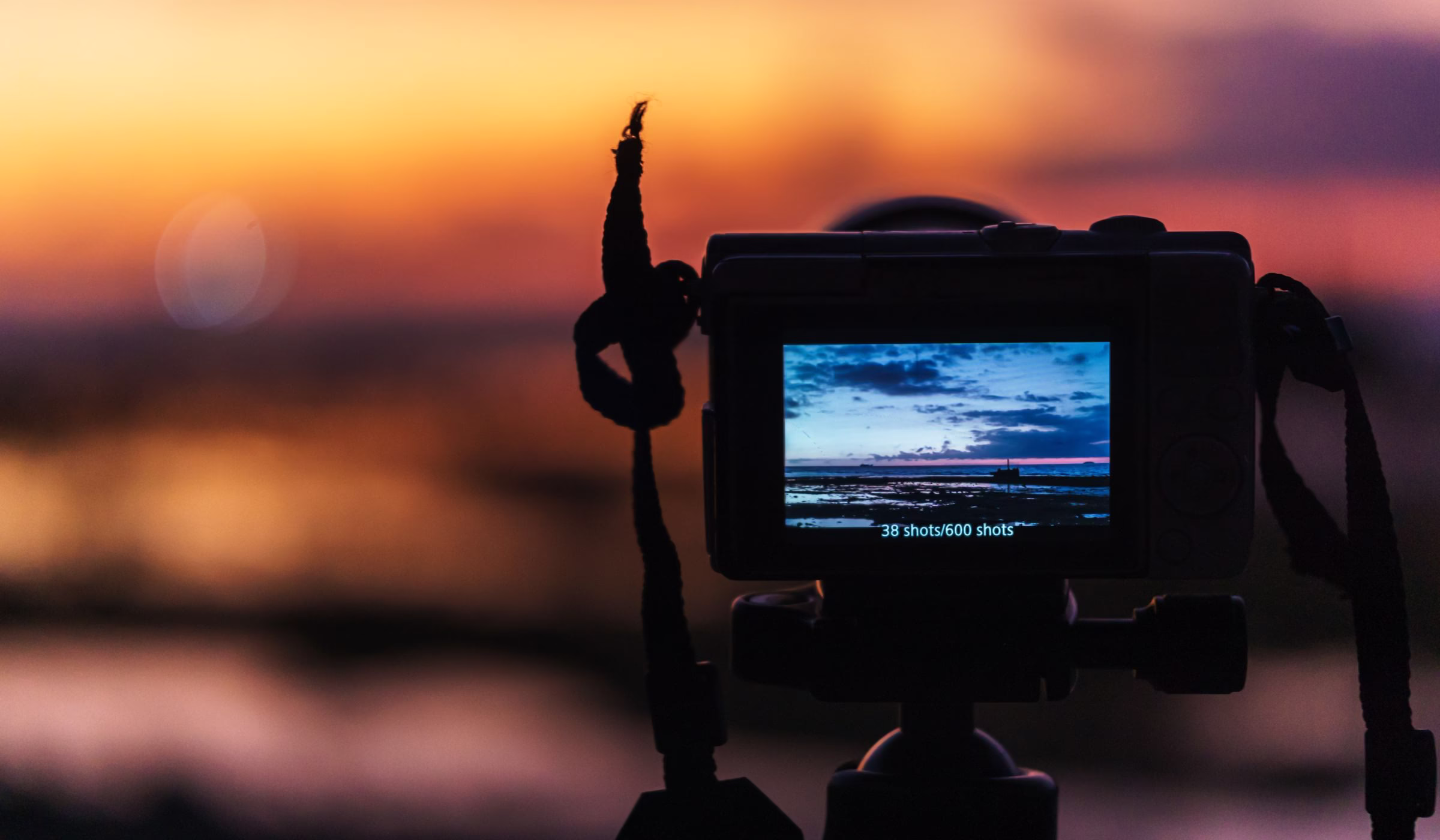 Camera framing a sunset scene with very visible warm tones.