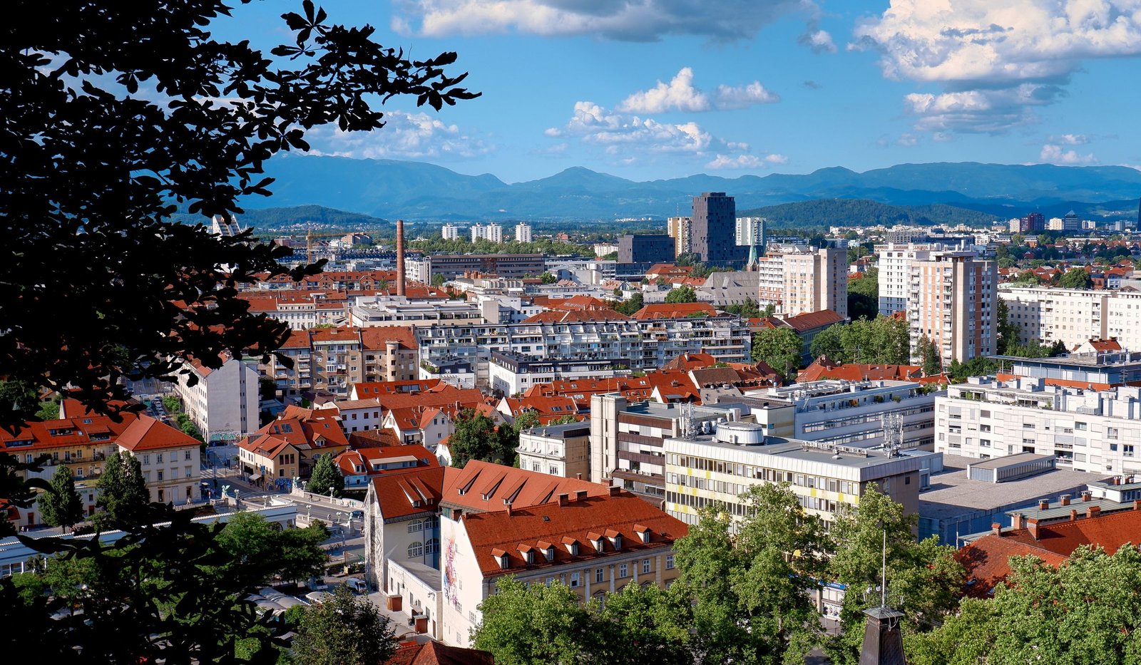 Panorama de Ljubljana avec ses toits rouges et la colline du château