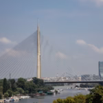 Vue du pont Ada à Belgrade sur la Save, Serbie