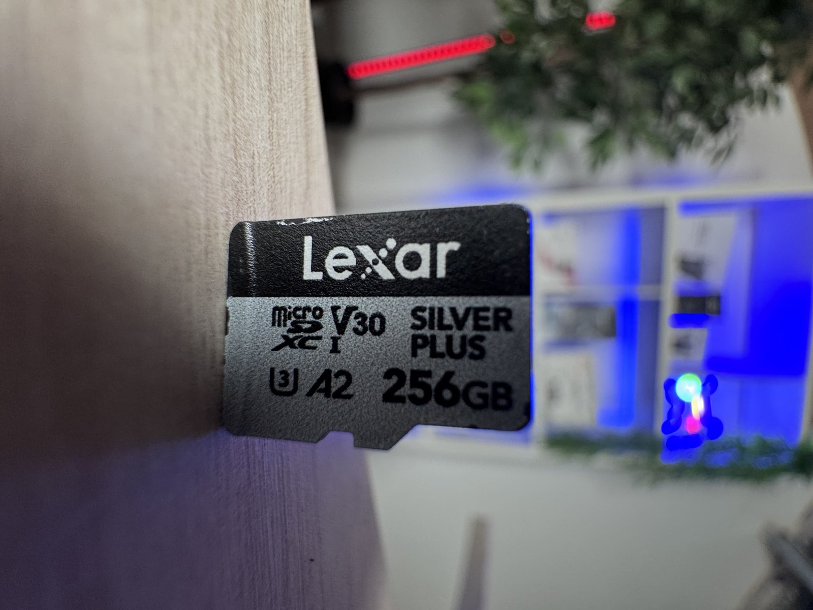 Lexar microSD card photographed upright
