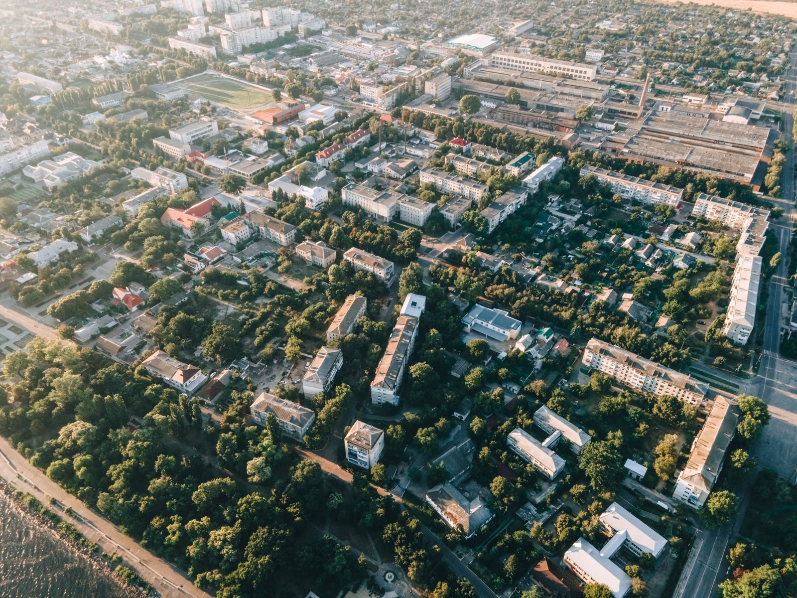 Aerial view of an urban area, to be checked on the official map before a drone flight